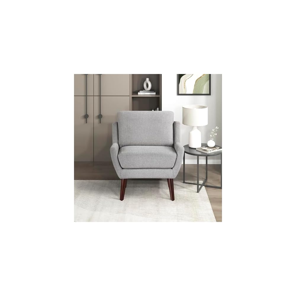 Lexicon Modern Wingback Accent Chair, Chenille Fabric Upholstered Lounge Reading Arm Chair, Solid Wood Legs for Living Room, Bedroom, Supportive Padded Pocket Coil Seat, Easy Assembly, Gray