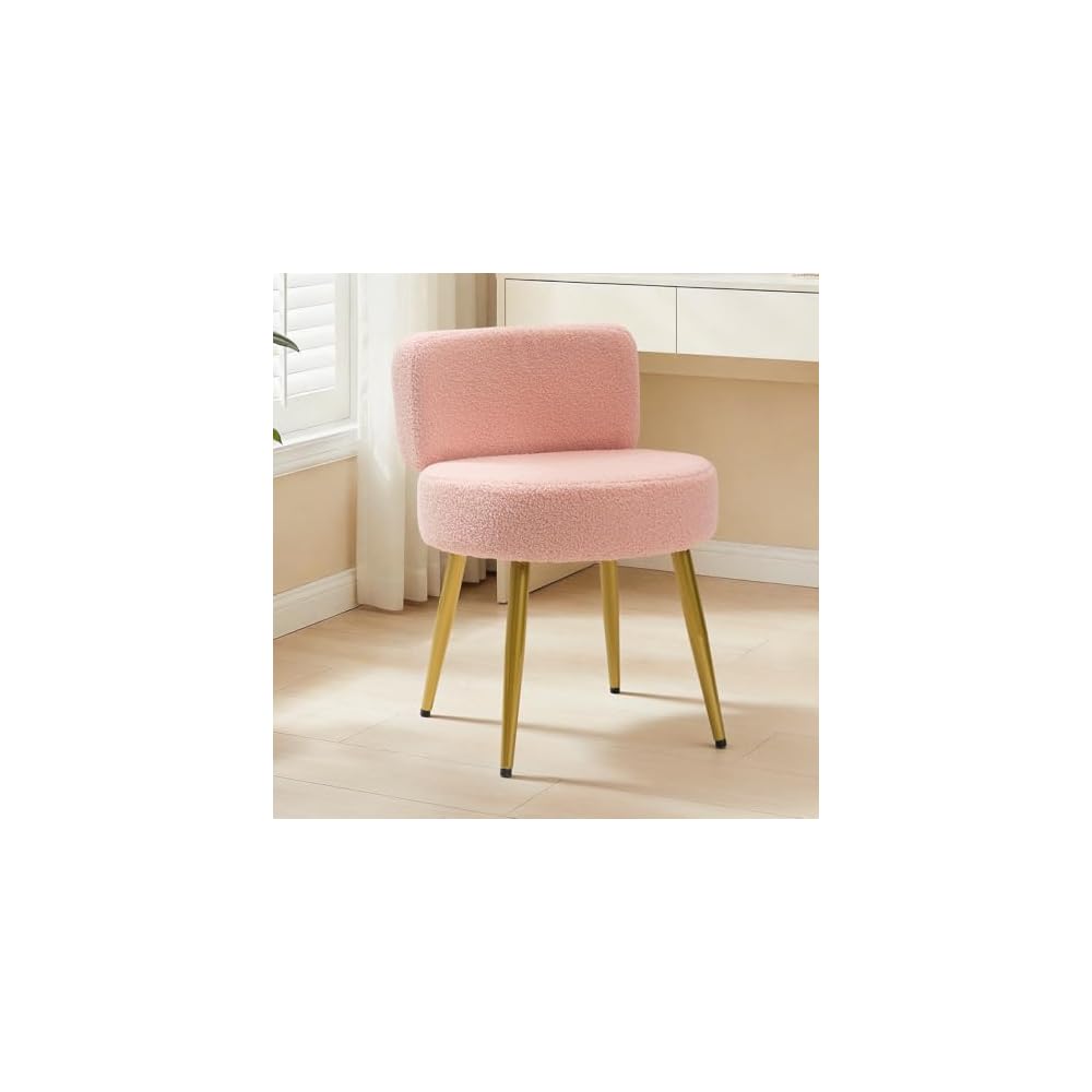 Warmiehomy Cute Vanity Chair with Back - Girls Fluffy Makeup Chair for Vanity - Small Cozy Desk Chair No Wheels for Bedroom Home Office Living Room (Green)