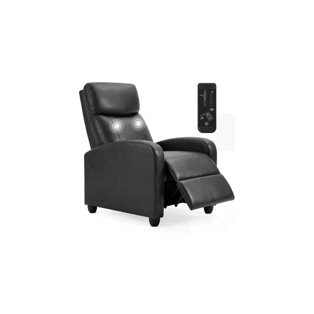 Recliner Chair, Recliner Sofa PU Leather for Adults, Recliners Home Theater Seating with Lumbar Support, Reclining Sofa Chair for Living Room, Black