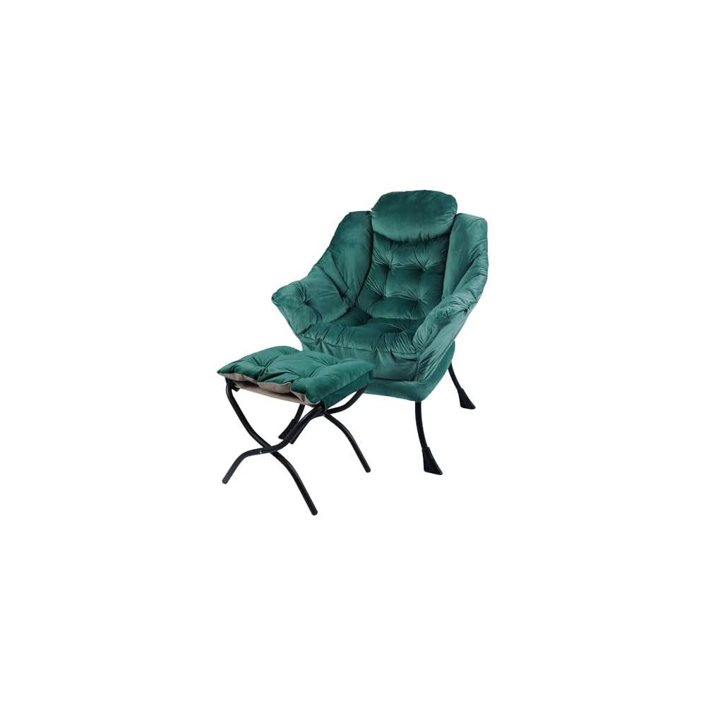 Kokel Lazy Chair with Folding Ottoman,Living Room Chairs, Accent Contemporary Lounge Chair, Single Steel Frame Leisure Sofa Chair with Armrests and A Side Pocket (Blue)