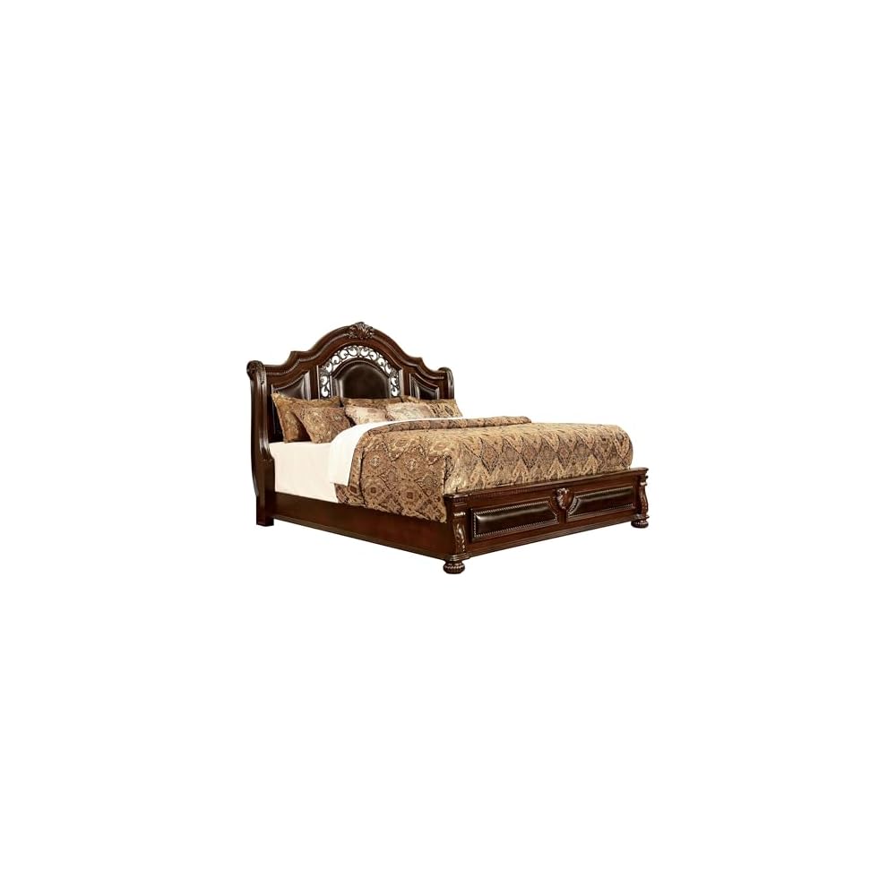 Furniture of America Eleo Solid Wood Panel King Bed in Brown Cherry