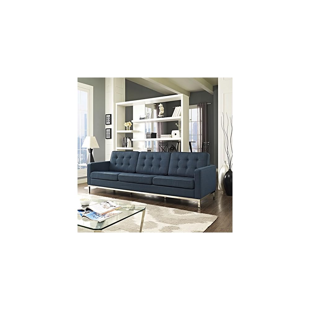 Modway Loft Upholstered Fabric Mid-Century Modern Loveseat In Azure