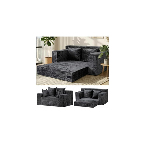 56" Boneless Couch, 5-in-1 Boneless Loveseat Sleeper Sofa Bed, Mini Convertible Pull Out Corduroy Futon Couch with Side Pockets & Handle, Folding Floor Sofa Bed with 4 Pillows for Small Space