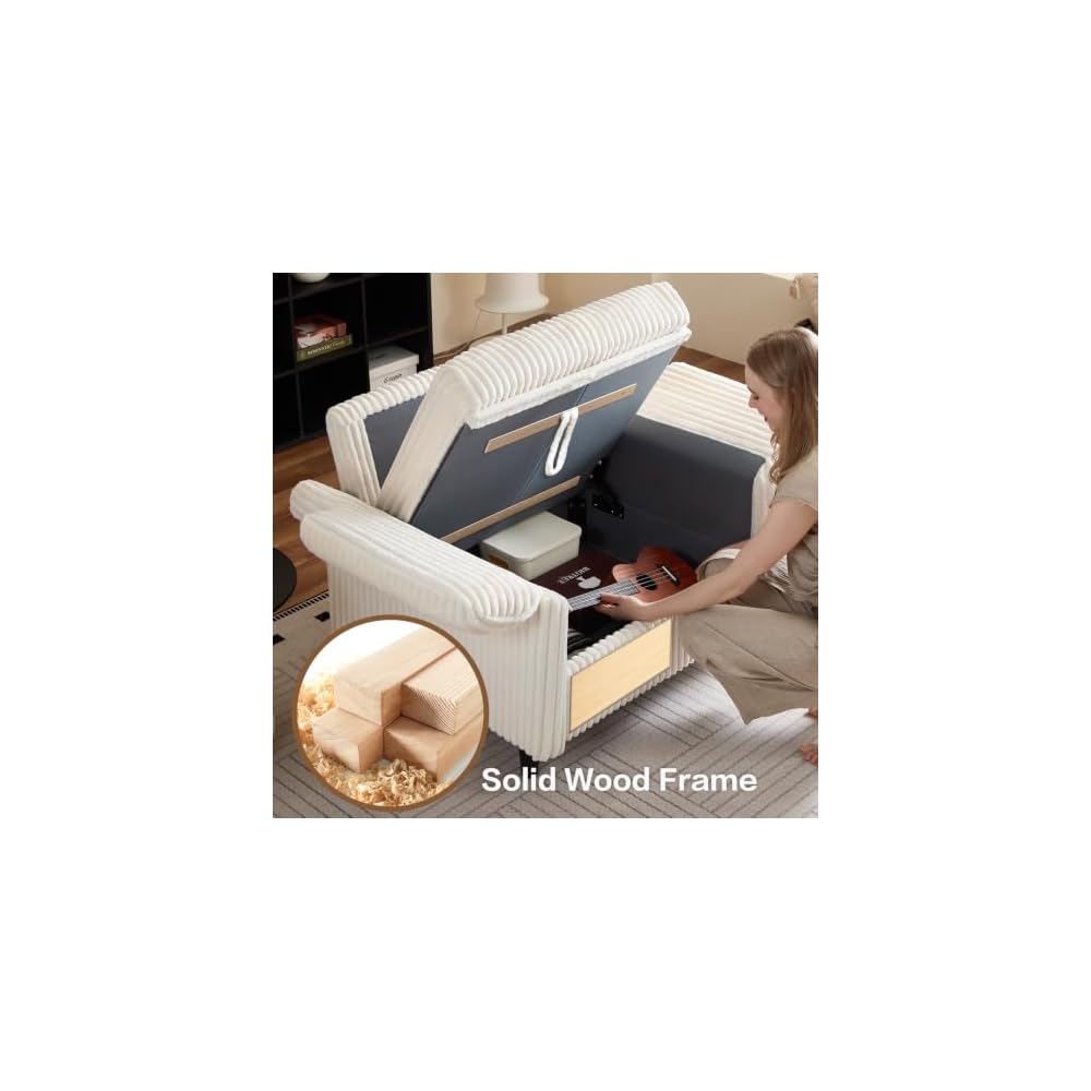 Modern Storage Accent Chair, Single Sofa Armchair with Storage, Cream