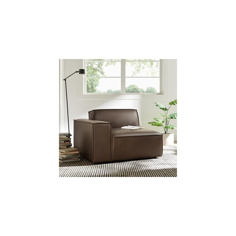 Modway Restore Left-Facing Faux Leather Modular Lounge Chair in Toast - Living Room Vegan Leather Upholstered Single-Arm Accent Armchair for Sectional Sofa