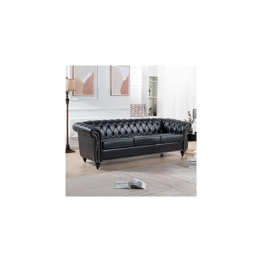 AVZEAR 2-Piece Living Room Sectional Sofa Set, Upholstered Sofa Modern Sofa Couches Set Style Button Tufted, PU Chesterfield Sofa for Living Room Apartment, 2+3 Seat PU Black