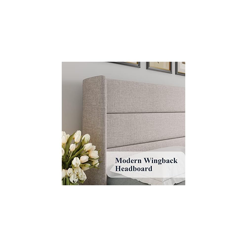 Allewie Queen Size Lift Up Hydraulic Storage Bed Frame Light Beige