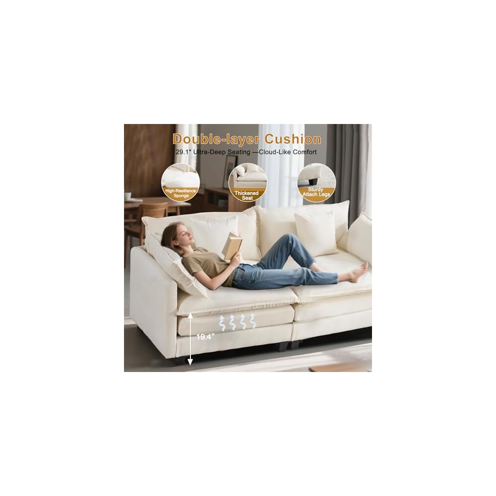 77" Loveseat Sofa Couch｜Small Cloud 2-Seater Sectional Sofa with 29.1" Deep Seat｜FSC Certified Solid Wood & Metal Frame｜Easy Assembly & 1YR Guarantee｜for Apartment Living Room Bedroom｜Beige