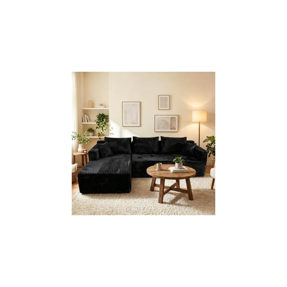 92" Large Cloud Couch, Corduroy Flannel Fabric Sectional Sofa, No Assembly Compression Sofa in a Box, Deep Seat Bone-Free Couch for Small Spaces, 1000 lbs Weight Capacity, Gray