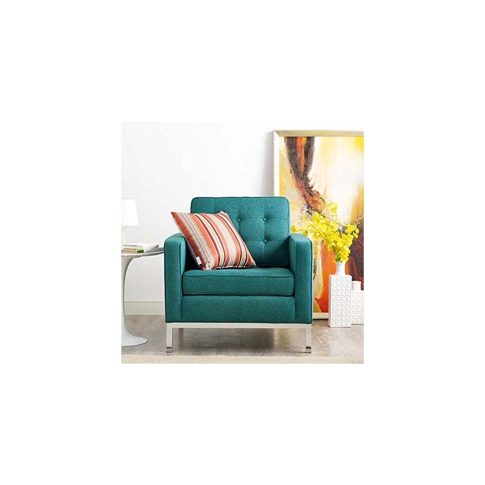 Modway Loft Upholstered Fabric Mid-Century Modern Loveseat In Azure