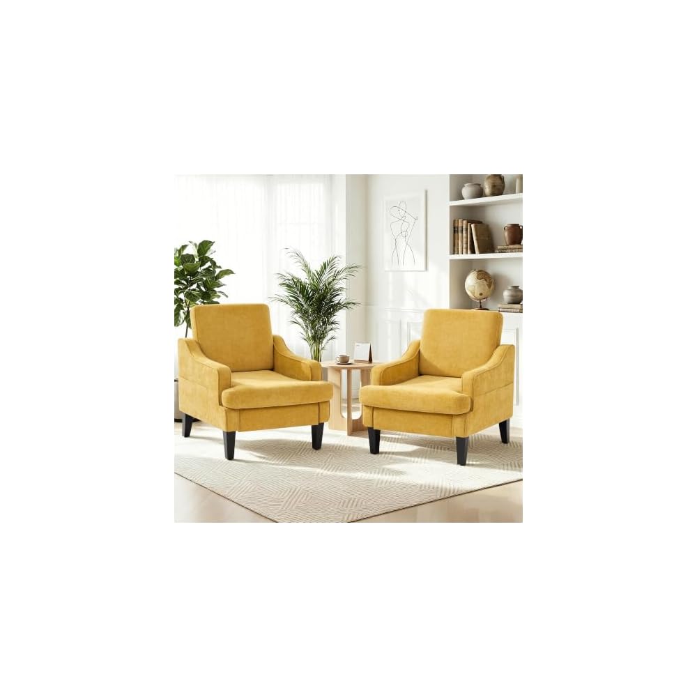 Mid-Century Accent Chair, Comfy Arm Chair Upholstered Living Room Chair for Bedroom, Fabric Reading Chair with Wood Legs for Apartment, Waiting Room, Vanity Room (Darkgray)