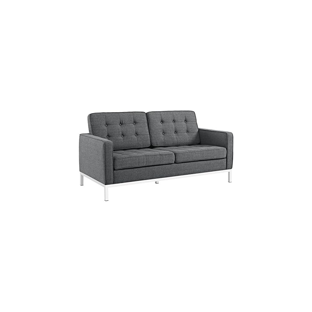 Modway Loft Upholstered Fabric Mid-Century Modern Loveseat In Azure