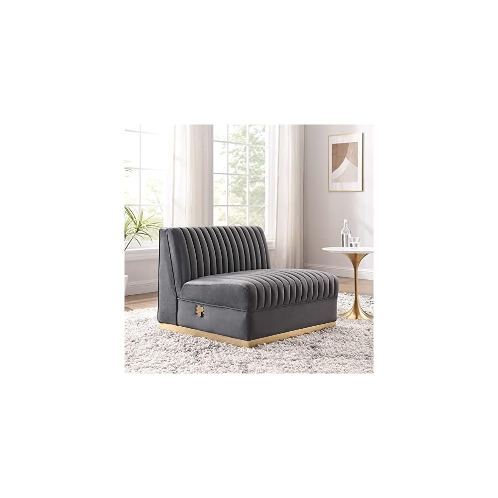 Modway Sanguine Velvet and Stainless Steel Armless Chair in Gray