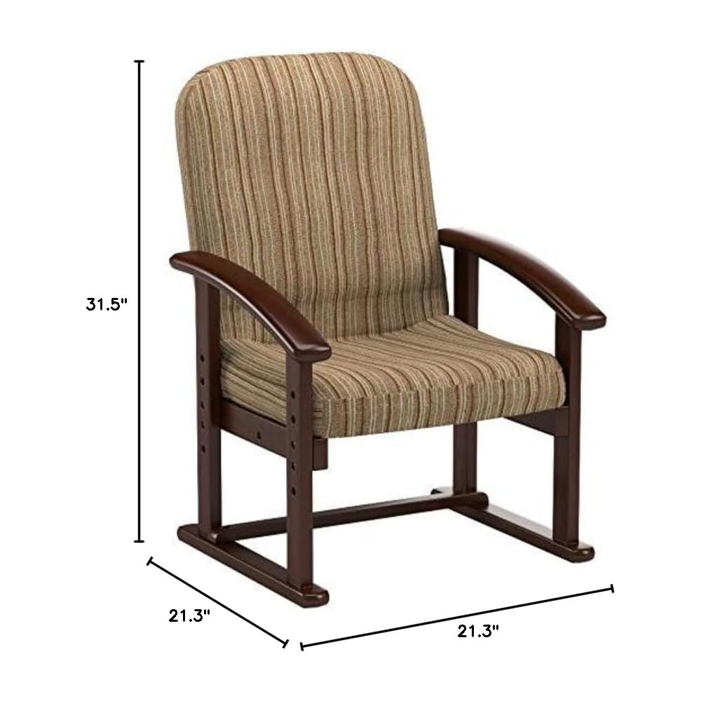 Yamazen KMZC-55 (VS1) Zashiki Chair, High Seat (Height Adjustable/Reclining/Folding), Finished Product, Stripe/Dark Brown
