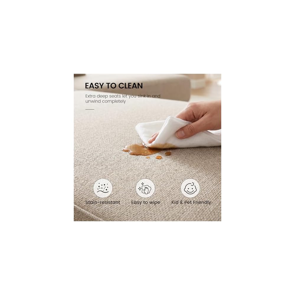 Lazur Modular Ottomans Sofa, Chenille Cloud Couch for Living Room, Deep Seat Ottomans, Khaki, Easy Assembly