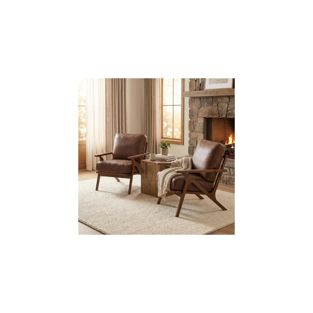 Mid Century Modern Accent Chair with ottoman, Farmhouse Linen Upholstered Living Room Armchair and Ottoman Set, 23" Seat Wide Retro Leisure Lounge Chair with Wood Frame for Home, Bedroom, Office, Grey