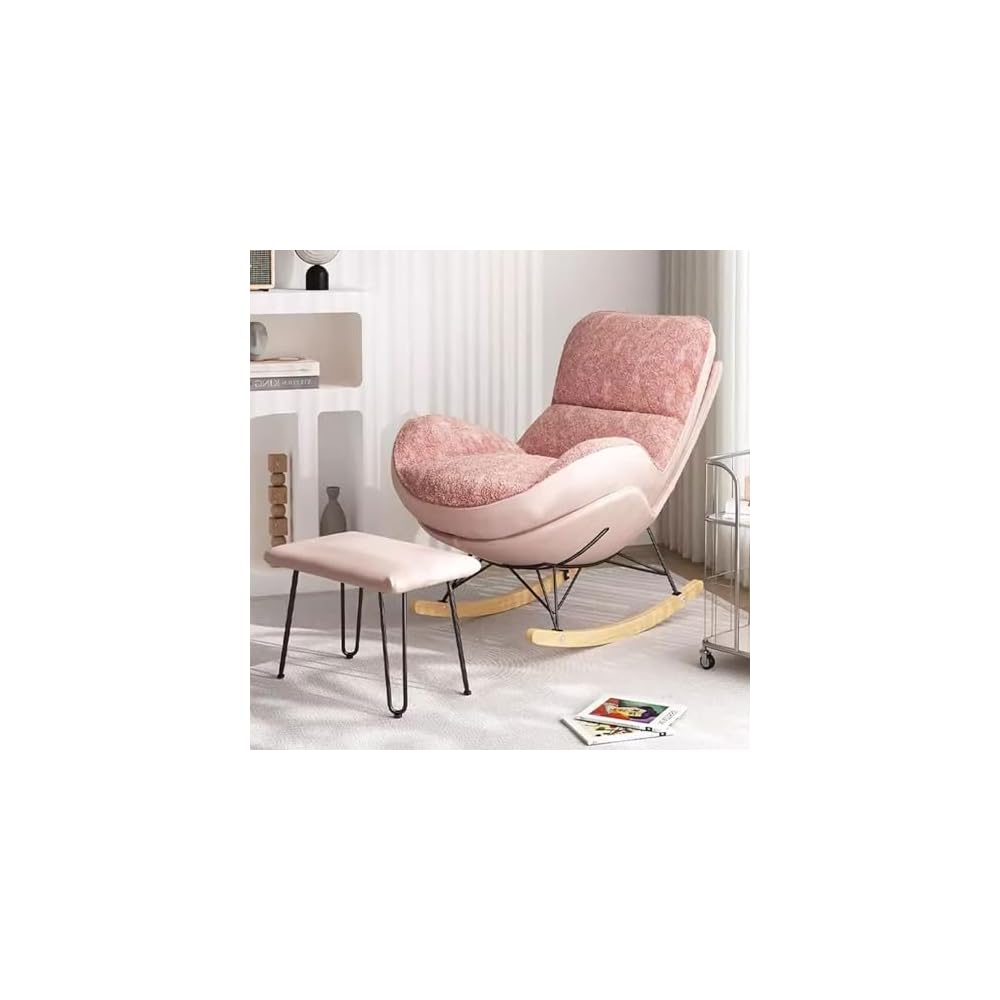Modern Upholstered Rocking Chair with Footrest - Double-Sided Cushion Lazy Lounge Chair for Living Room, Comfy Side Chair for Relaxation and Style