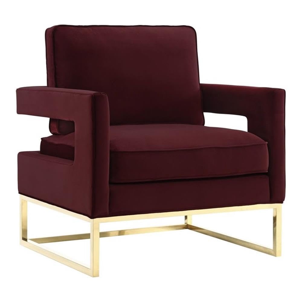 TOV Furniture The Avery Collection Modern Style Living Room Den Leather Upholstered Armchair with Gold Legs, Maroon