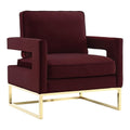 TOV Furniture The Avery Collection Modern Style Living Room Den Leather Upholstered Armchair with Gold Legs, Maroon