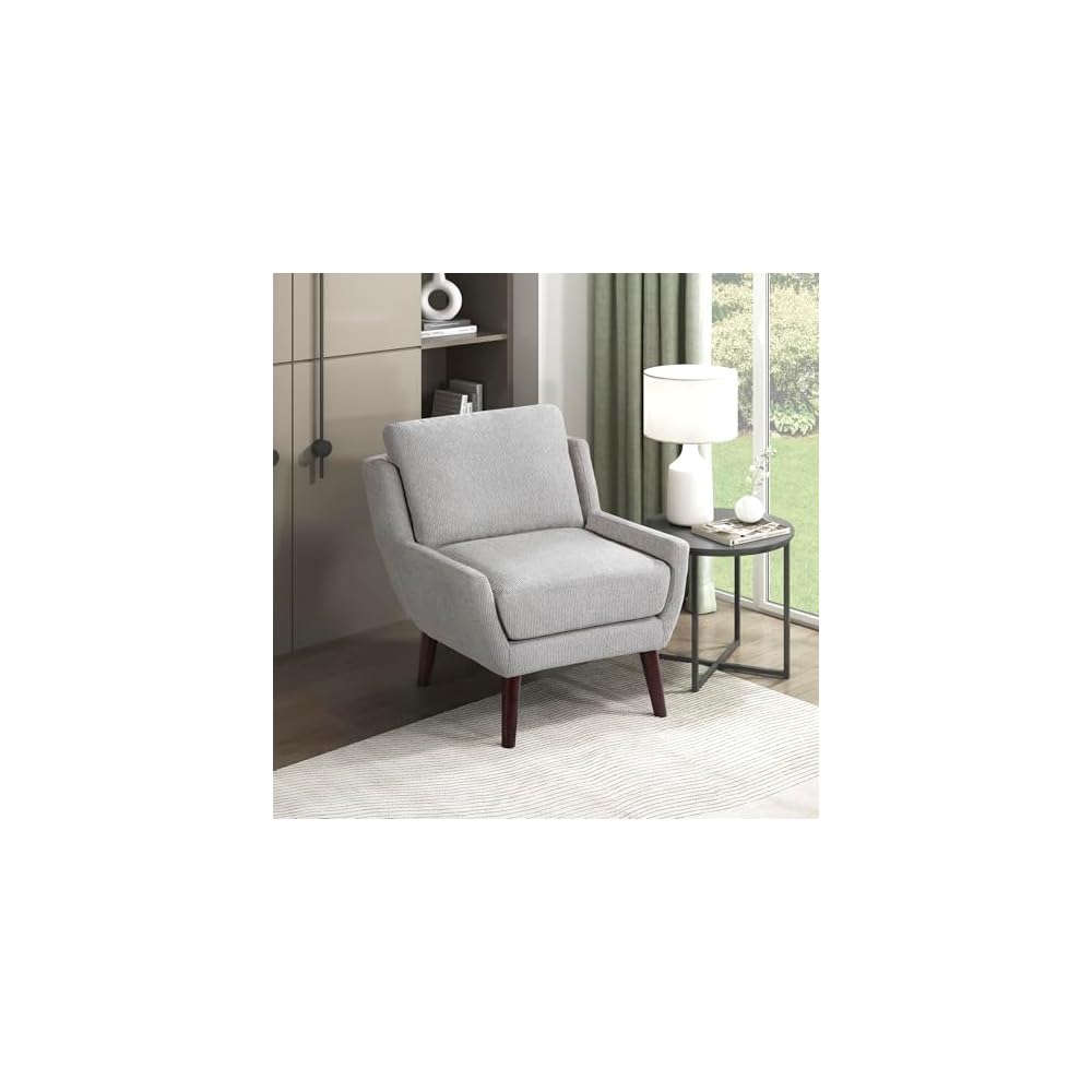 Lexicon Modern Wingback Accent Chair, Chenille Fabric Upholstered Lounge Reading Arm Chair, Solid Wood Legs for Living Room, Bedroom, Supportive Padded Pocket Coil Seat, Easy Assembly, Gray