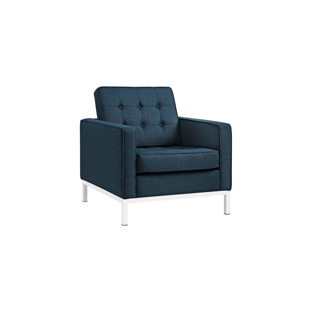 Modway Loft Upholstered Fabric Mid-Century Modern Loveseat In Azure