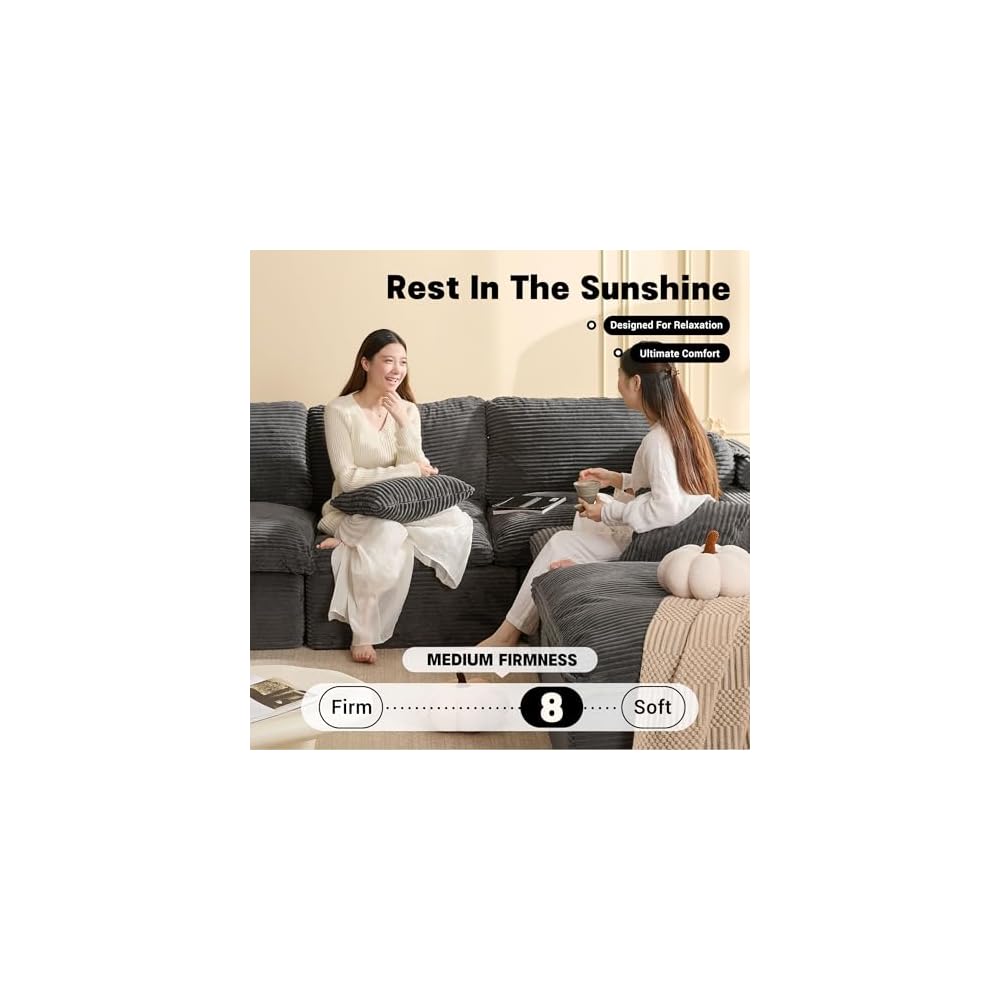 Afuson 137.8” Sectional Couches for Living Room, Set of Cloud Couch, Modular Sectional Sofa, Convertible Sofas Bed, Deep Seat Sofa, Sleeper Sofa Full Size, Corduroy, Gray