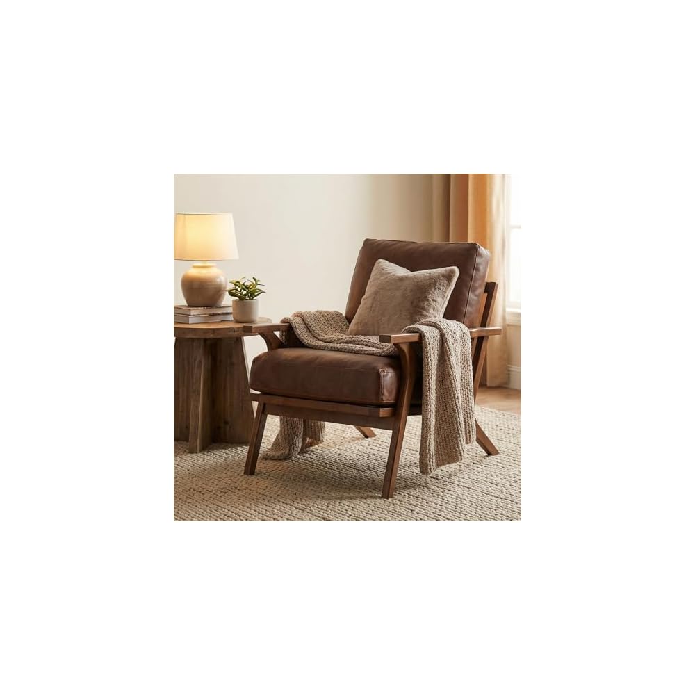Mid Century Modern Accent Chair with ottoman, Farmhouse Linen Upholstered Living Room Armchair and Ottoman Set, 23" Seat Wide Retro Leisure Lounge Chair with Wood Frame for Home, Bedroom, Office, Grey