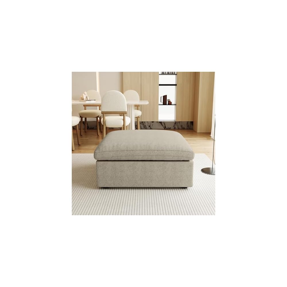 Lazur Modular Ottomans Sofa, Chenille Cloud Couch for Living Room, Deep Seat Ottomans, Khaki, Easy Assembly