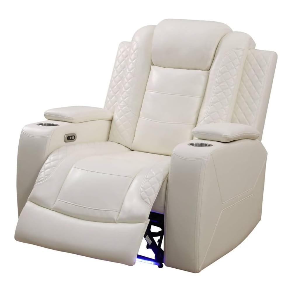 Recliner Chair White Breathing Leather USB charging cup-holder Living Room