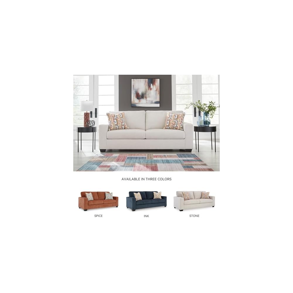 BOWERY HILL Contemporary 85" W x 37" D x 37" H Queen Sleeper Sofa, Polyester Stone Upholstery, Memory Foam Mattress, Solid and Engineered Wood Frame, Faux Wood Finish, Living Room Furniture