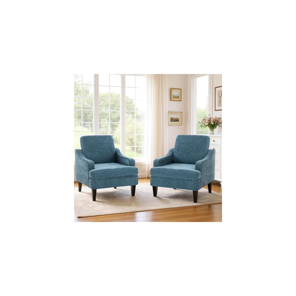 Mid-Century Accent Chair, Comfy Arm Chair Upholstered Living Room Chair for Bedroom, Fabric Reading Chair with Wood Legs for Apartment, Waiting Room, Vanity Room (Darkgray)