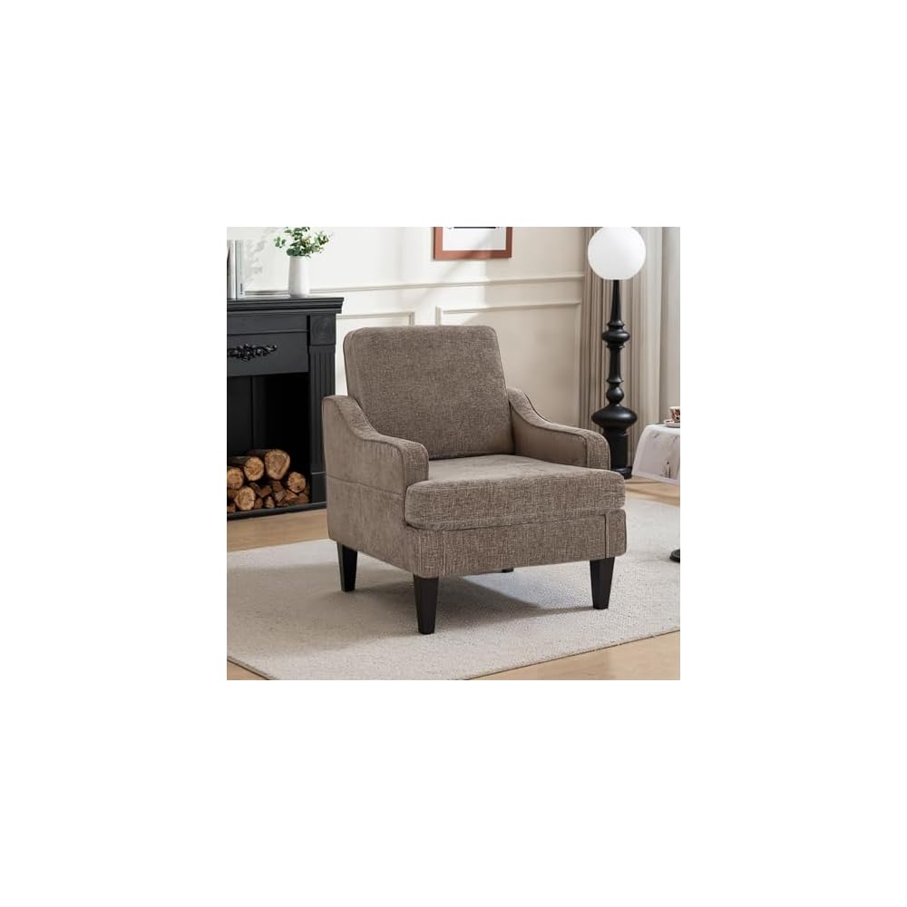 Mid-Century Accent Chair, Comfy Arm Chair Upholstered Living Room Chair for Bedroom, Fabric Reading Chair with Wood Legs for Apartment, Waiting Room, Vanity Room (Darkgray)