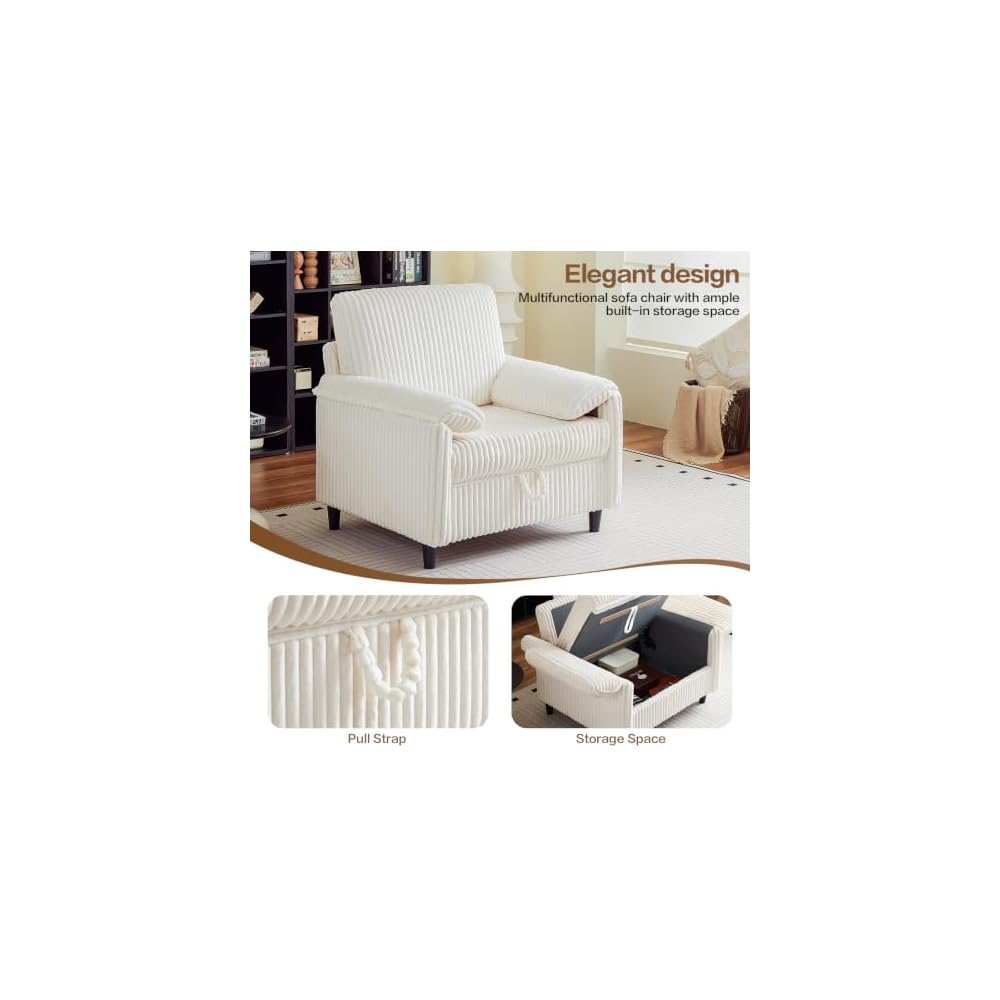 Modern Storage Accent Chair, Single Sofa Armchair with Storage, Cream