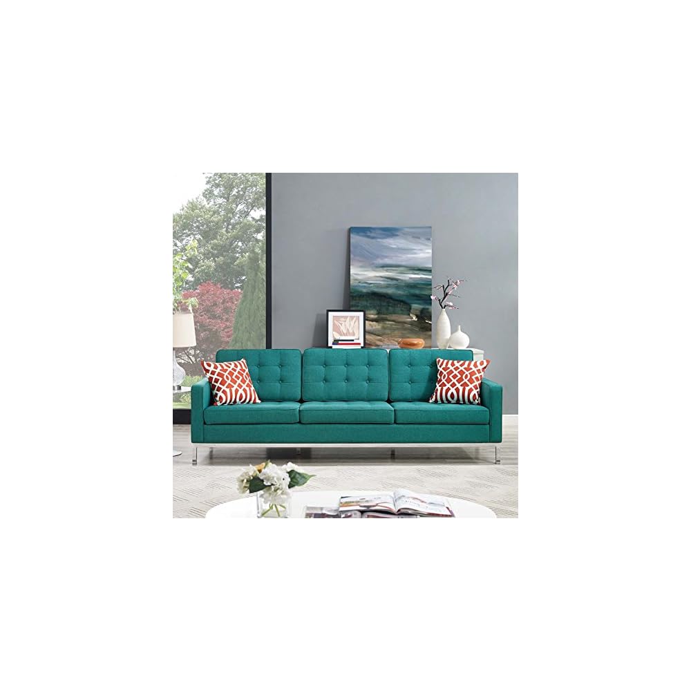 Modway Loft Upholstered Fabric Mid-Century Modern Loveseat In Azure