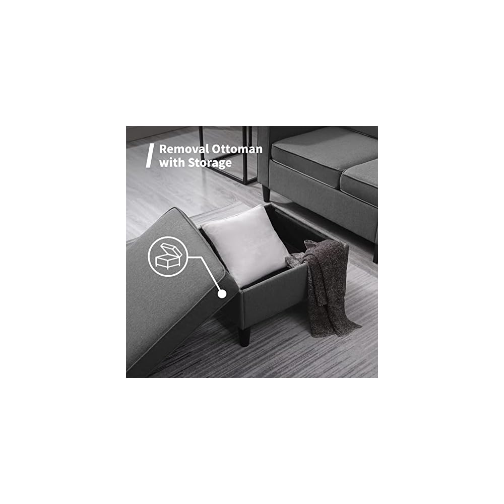 Mjkone Sectional Sofa for Living Room | 3 Seater Convertible Sofa Couch with 2 Side Pockets | Modern Modular Sofa with Storage Ottoman | Small Sofa Chaise for Small Places | Office (Dark Grey)