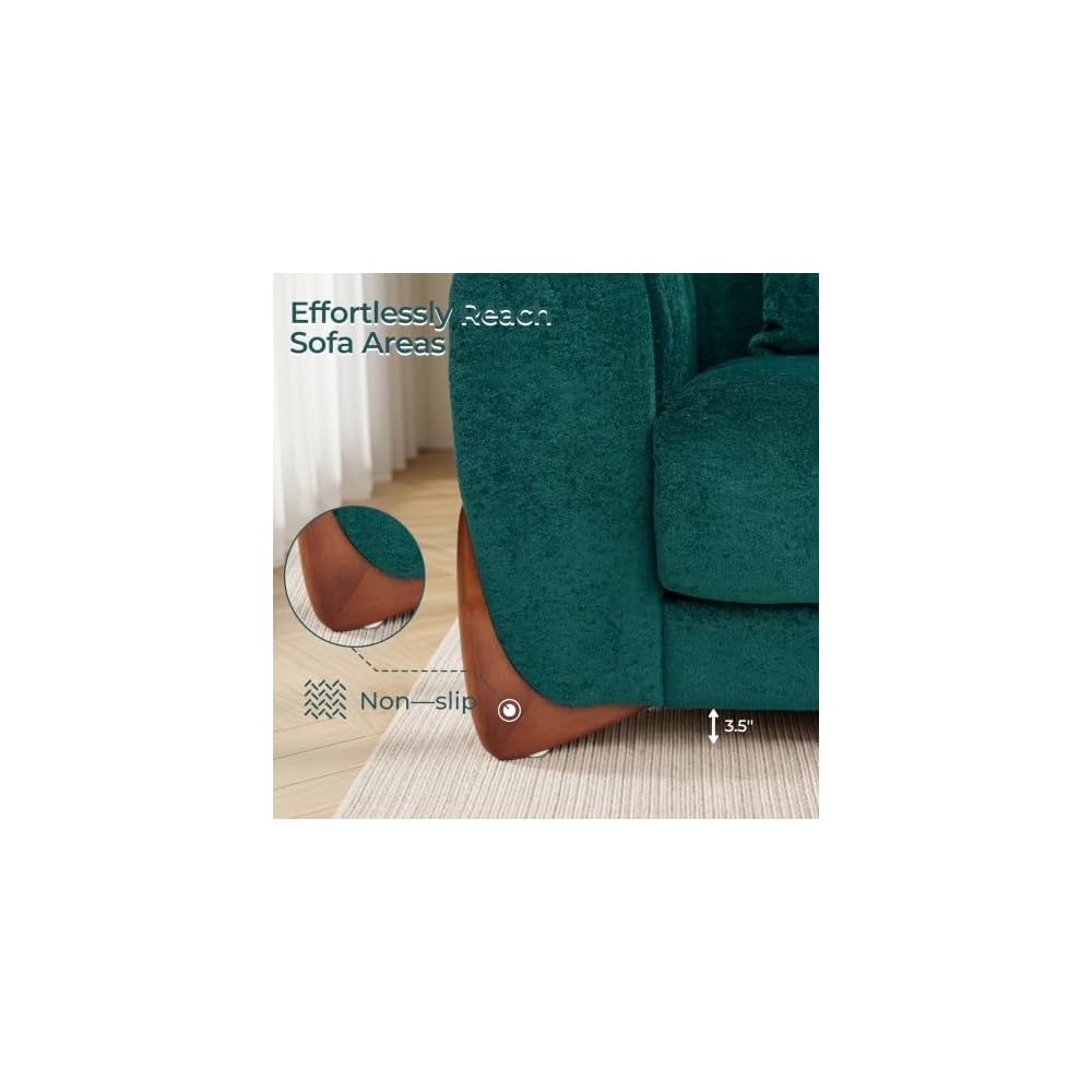 WELAX 85.5" Vintage 3 Seater Cloud Couch, Comfy Deep Seat Upholstered Sofa with Solid Wood Legs, Soft Coral Fleece Couches with 3 Pillows for Living Room, Bedroom, Apartment, Green