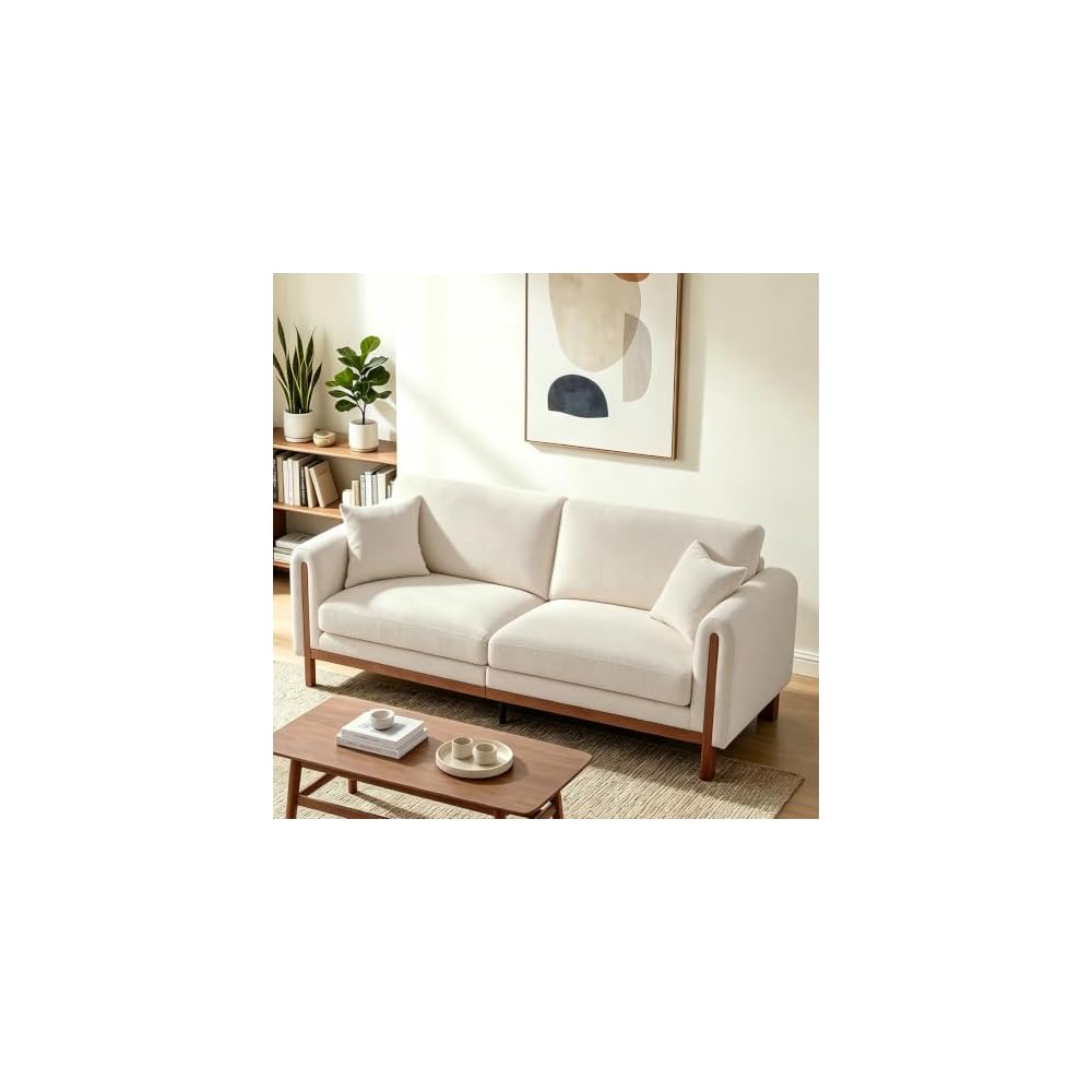 89.8” Mid Century Modern Couch, Handcrafted 3 Seater Sofa with Solid Wood Frame and Chenille, Suitable for Living Room, Apartment and Office(Couch,Beige)