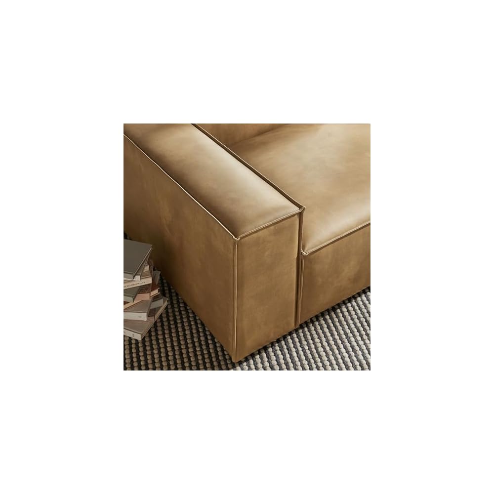 Modway Restore Left-Facing Faux Leather Modular Lounge Chair in Toast - Living Room Vegan Leather Upholstered Single-Arm Accent Armchair for Sectional Sofa