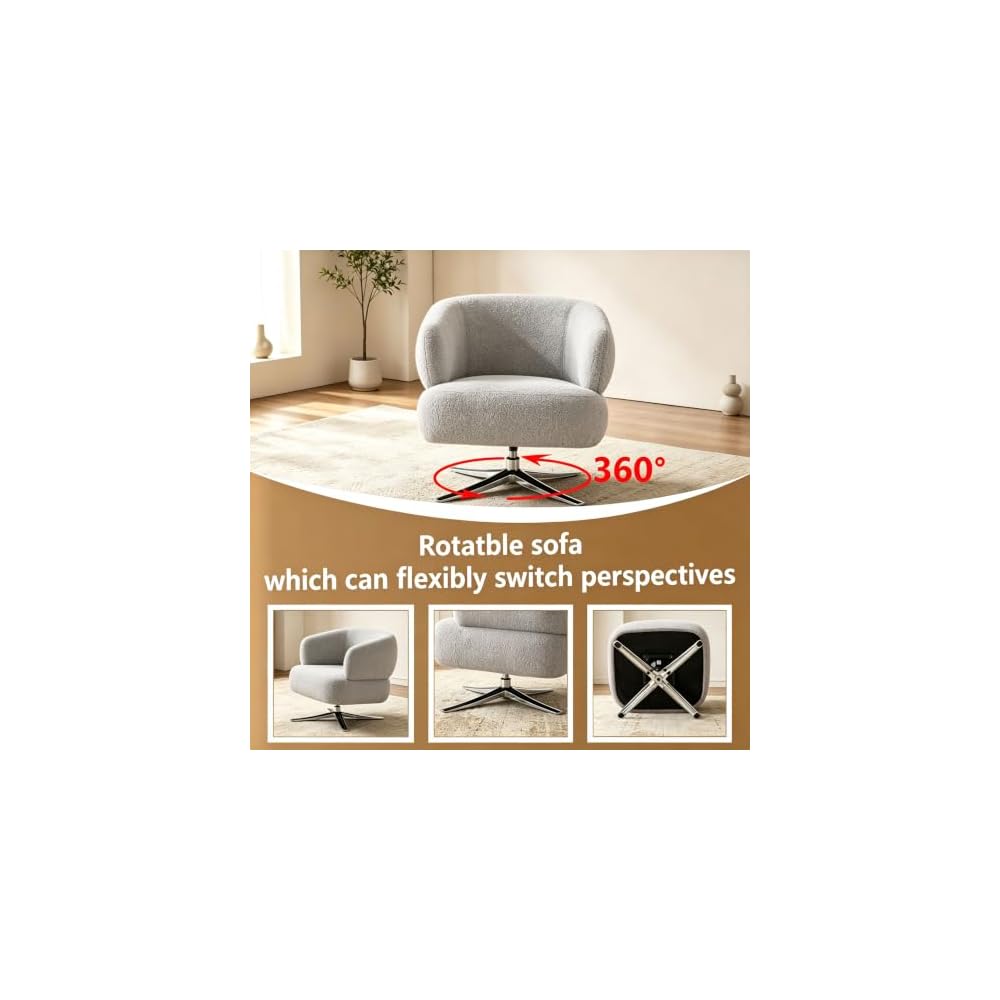 Cuddle-Style Leisure Swivel Sofa Chair, Suitable for Balconies, Studies and Living Rooms, Grey