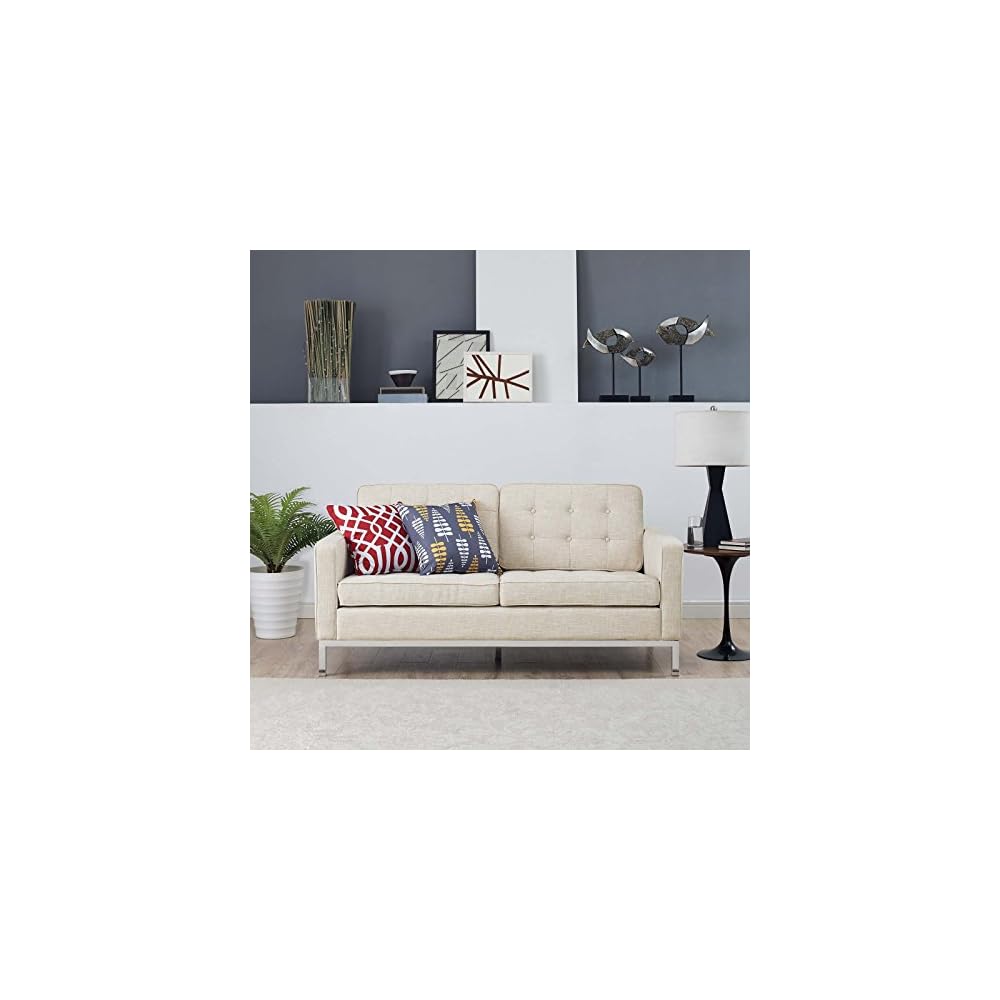 Modway Loft Upholstered Fabric Mid-Century Modern Loveseat In Azure
