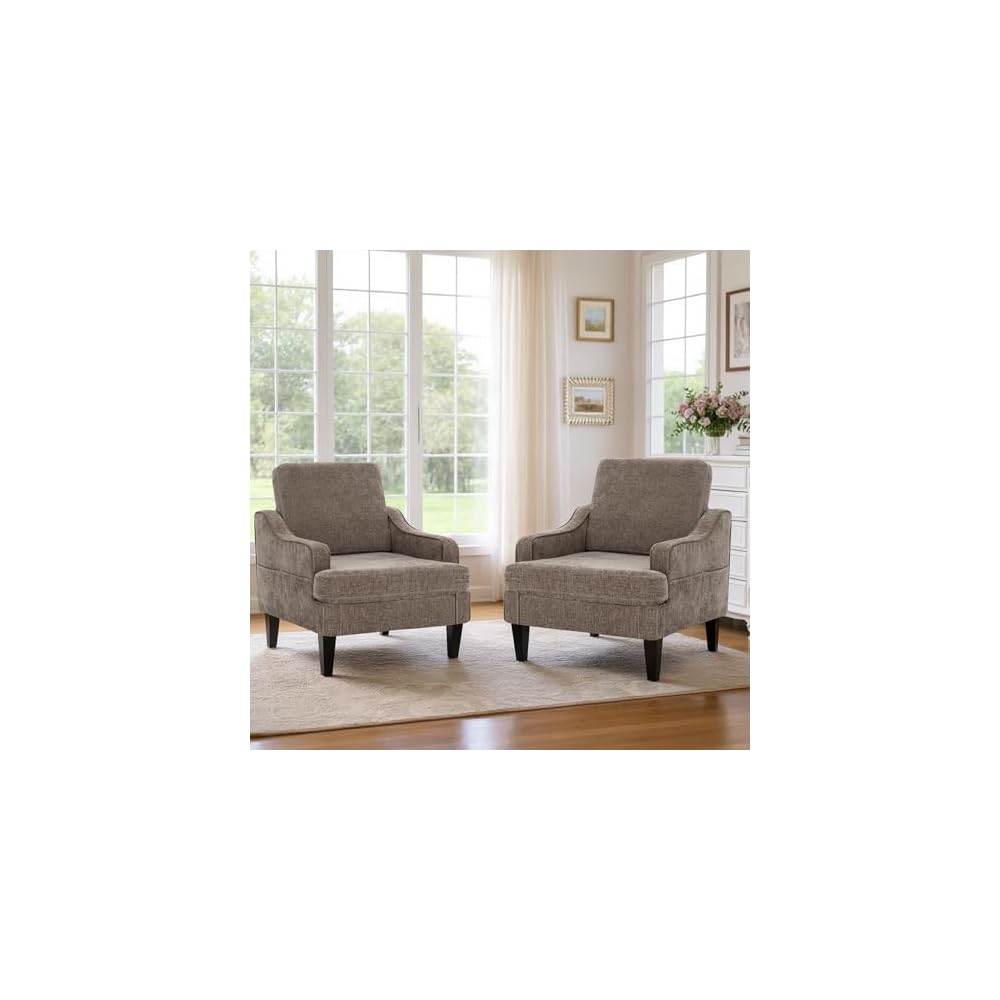 Mid-Century Accent Chair, Comfy Arm Chair Upholstered Living Room Chair for Bedroom, Fabric Reading Chair with Wood Legs for Apartment, Waiting Room, Vanity Room (Darkgray)