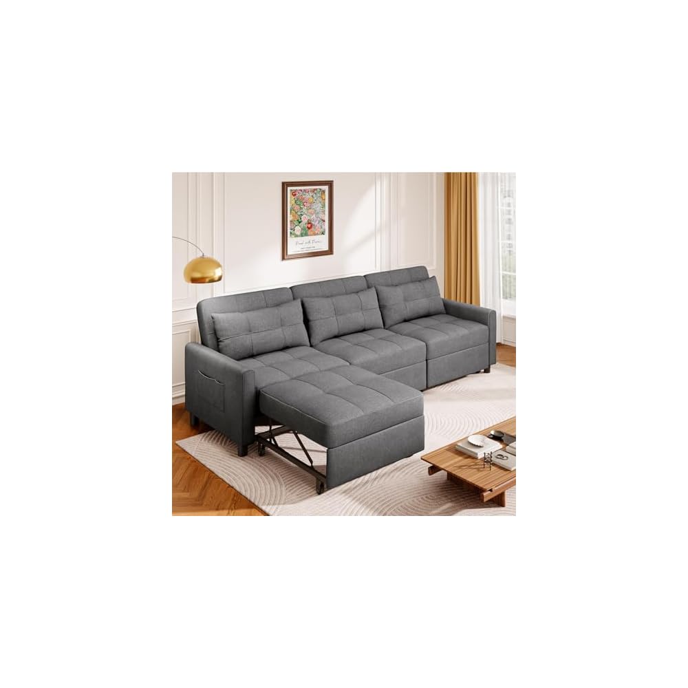 Aiho 78 Inch Sectional Sleeper Sofa, Pull Out Couch, Dark Grey