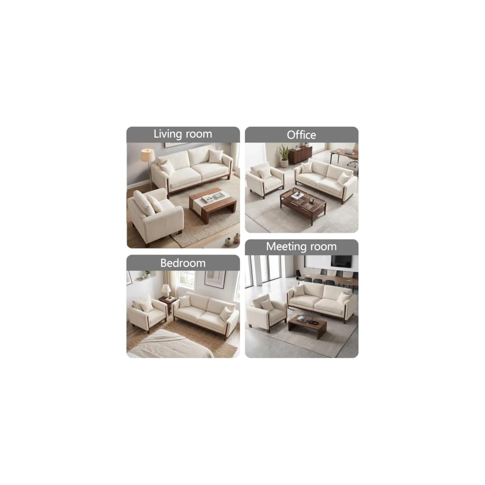 89.8” Mid Century Modern Couch, Handcrafted 3 Seater Sofa with Solid Wood Frame and Chenille, Suitable for Living Room, Apartment and Office(Couch,Beige)
