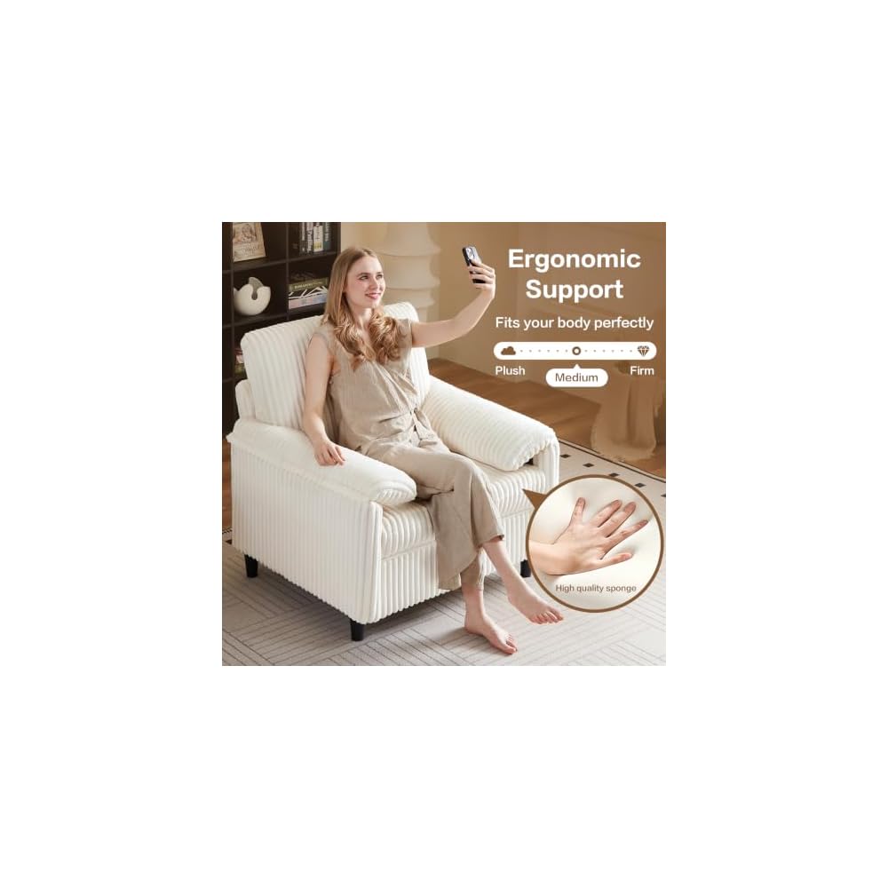 Modern Storage Accent Chair, Single Sofa Armchair with Storage, Cream