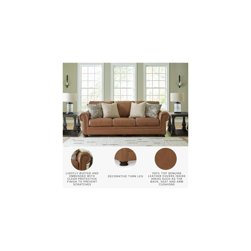 Signature Design by Ashley Carianna Leather Sofa for Living Room, Caramel