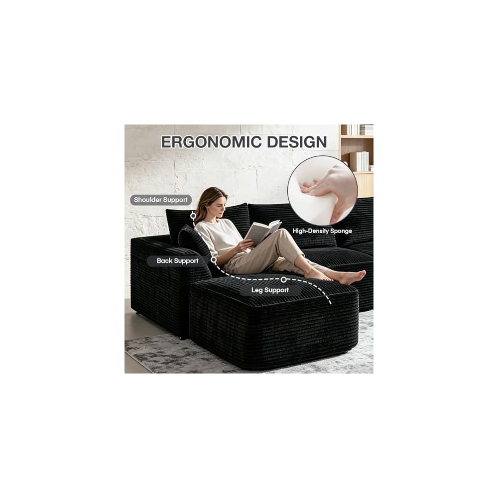 130" Modular Cloud Couch for Living Room, Black