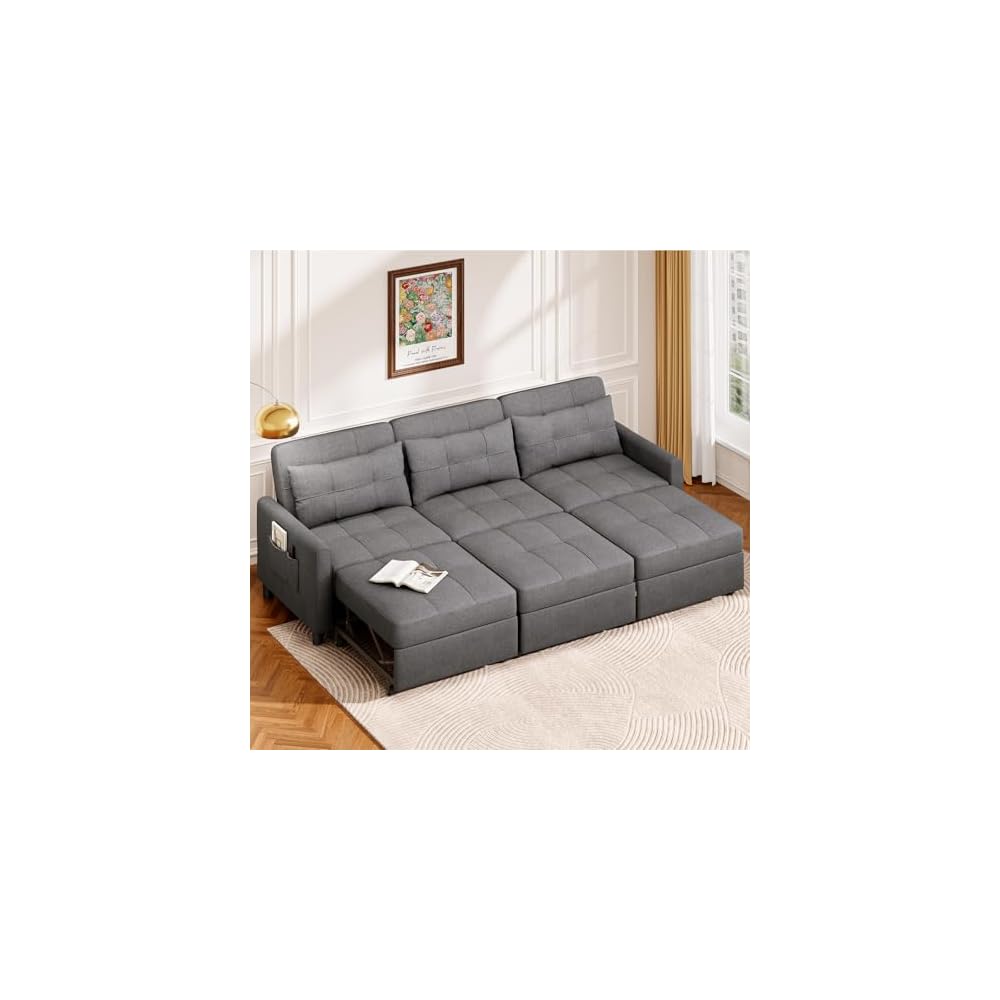 Aiho 78 Inch Sectional Sleeper Sofa, Pull Out Couch, Dark Grey