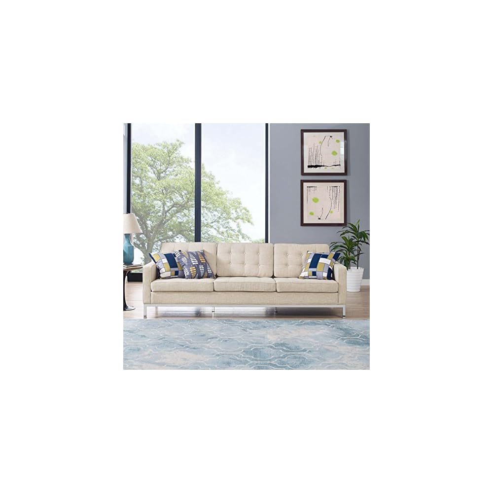 Modway Loft Upholstered Fabric Mid-Century Modern Loveseat In Azure