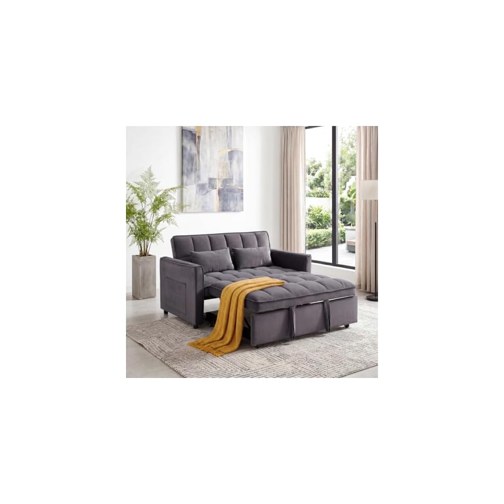 Sleeper Sofa Bed, Pull Out Couch, 54" Velvet Loveseat Medium Grey