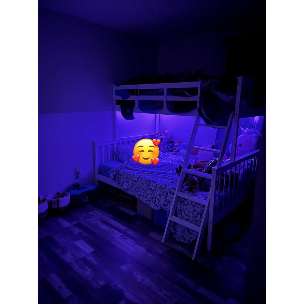 VINGLI Bunk Bed Twin Over Full Size with 15 inches Extra Tall Guardrail/LED Light/Charging Station, Convertible Solid Wood Space-Saving Bed for Small Space, Heavy Duty Wood Slats Support, White